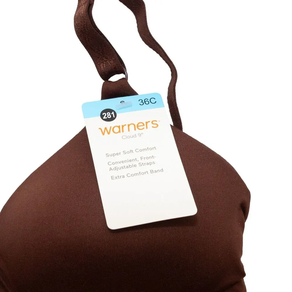 Warners Cloud 9 Wireless Lightly Lined T-Shirt Bra 36C Brown Front Adjust Straps